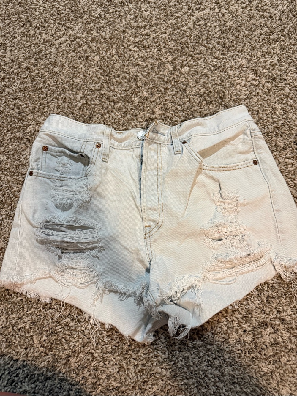 Levi's Distressed White Denim Jean Shorts